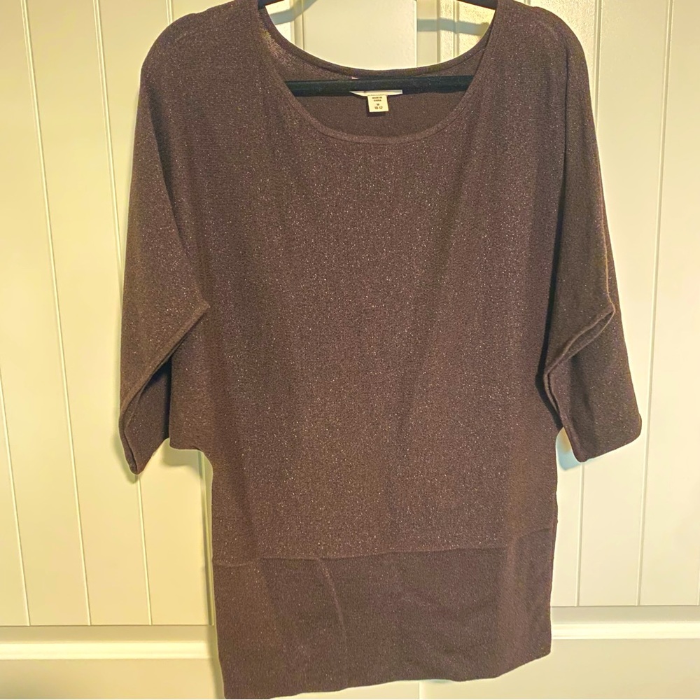 Brown Sparkly Kimono Sleeve Top Pullover Shirt Blouse sz M 10-12 Coldwater Creek